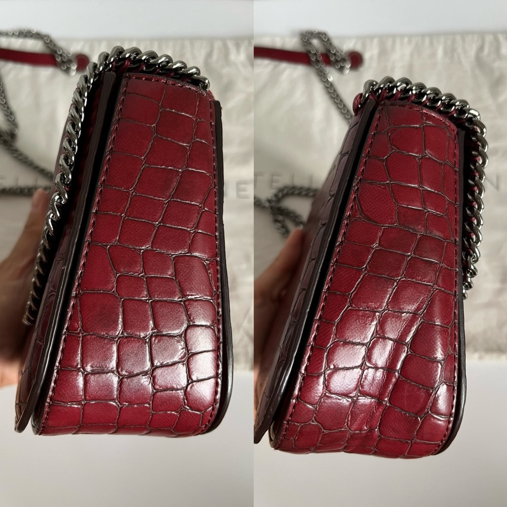 Stella McCartney Embossed Crocodile Effect Falabella Box Shoulder Bag Dark Red - Picture 9 of 14